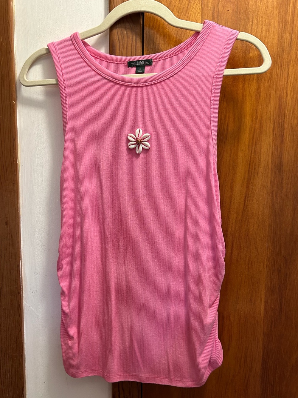 Wild fable Pink Ribbed Tank with Flower Accent